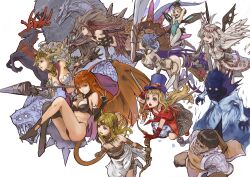  2boys 6+girls antlers armor athena_(lord_of_vermilion) bare_shoulders beard black_hair blonde_hair blue_eyes blue_hair bow_(weapon) breasts brown_eyes character_request cleavage closed_eyes commentary_request cybele_(lord_of_vermilion) demon_girl dragon drill_hair elbow_gloves eyepatch facial_hair fairy_(lord_of_vermilion) gauntlets gloves glowing glowing_eyes hat head_wings highres horns lance large_breasts leviathan_(mythology) lilith_(lord_of_vermilion) long_hair lord_of_vermilion medium_breasts mizore_akihiro monster multiple_boys multiple_girls open_mouth photoshop_(medium) pointy_ears polearm red_eyes red_gloves red_hair reindeer sharp_teeth short_hair small_breasts smile succubus_(lord_of_vermilion) sword teeth top_hat twintails valkyrie valkyrie_(lord_of_vermilion) weapon white_hair wings 