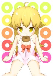  bad_id bad_pixiv_id blonde_hair doughnut dress faubynet female food long_hair monogatari_(series) mouth_hold nisemonogatari oshino_shinobu yellow_eyes 