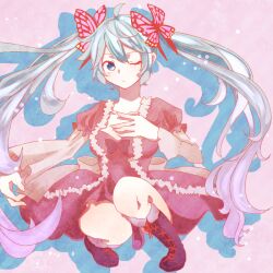  aqua_hair bad_id bad_pixiv_id blue_eyes butterfly_hair_ornament curry_gohan female hair_ornament hatsune_miku long_hair one_eye_closed solo twintails vocaloid 