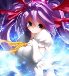  bow commentary_request elbow_gloves female gloves hair_ribbon hairbow long_hair mushihime-sama photoshop_(medium) purple_hair reco ribbon tako_(pixiv8535) twintails 