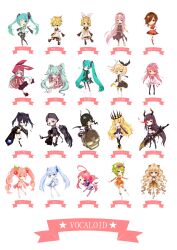  1boy 6+girls black_gold_saw black_rock_shooter black_rock_shooter_(character) chariot_(black_rock_shooter) chibi commentary_request dead_master green_hair gumi hatsune_miku highres kagamine_len kagamine_rin kagamine_rin_(roshin_yuukai/hard_rkmix) king_saw koi_wa_sensou_(vocaloid) lol_-lots_of_laugh-_(vocaloid) long_hair megurine_luka meiko_(vocaloid) meteor_(vocaloid) multiple_girls natsuki_yuu_(minamino_tsuki) pantyhose sakura_miku seeu sf-a2_miki simple_background strength_(black_rock_shooter) thighhighs translated very_long_hair vocaloid white_background yuki_miku yuki_miku_(2010) 