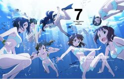  6+girls air_bubble akizuki_ritsuko amami_haruka angel&#039;s_swimsuit_(idolmaster) bikini black_hair blue_eyes bracelet brown_eyes brown_hair bubble cover diving_mask dvd_cover freediving futami_ami futami_mami ganaha_hibiki goggles hagiwara_yukiho hoshii_miki idolmaster idolmaster_(classic) jewelry kikuchi_makoto kisaragi_chihaya long_hair lossy-lossless minase_iori miura_azusa multiple_girls nishigori_atsushi official_art otonashi_kotori ponytail producer_(idolmaster) shijou_takane short_hair snorkel snorkel_in_mouth swimming swimsuit takatsuki_yayoi underwater white_bikini 