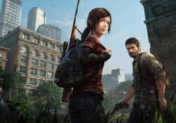  1boy beard car ellie female female grass joel maciej_kuciara male manly naughty_dog the_last_of_us 