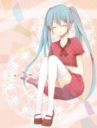  aqua_hair bad_id bad_pixiv_id closed_eyes dress female hatsune_miku long_hair mary_janes shiro_(ryuu) shoes sitting solo twintails vocaloid 