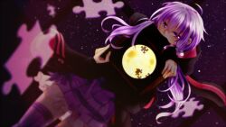  ahoge bad_id bad_pixiv_id box dutch_angle female jigsaw_puzzle purple_eyes purple_hair puzzle puzzle_piece sky solo star_(sky) starry_sky suzumi_(fallxalice) thighhighs twintails vocaloid voiceroid yuzuki_yukari zettai_ryouiki 