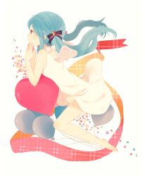  aqua_hair ayu_(mog) bad_id bad_pixiv_id balloon barefoot bow dress female hairbow hatsune_miku long_hair solo twintails vocaloid 