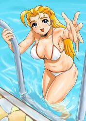  bikini blonde_hair breasts female furinji_miu large_breasts long_hair shijou_saikyou_no_deshi_ken&#039;ichi shijou_saikyou_no_deshi_kenichi solo swimsuit water 