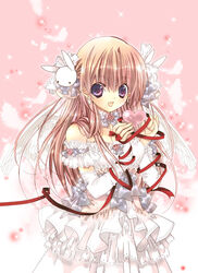  bird_wings blush commentary_request dress earrings elbow_gloves feathers female frills gloves hair_ornament heart jewelry koge_donbo lolita_fashion misha_(pita_ten) pita_ten rabbit rabbit_hair_ornament red_ribbon ribbon solo sparkle sweet_lolita too_many too_many_frills white_wings wings 