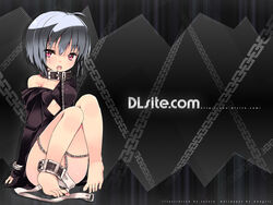  barefoot bondage chains collar dlsite.com elle_sweet gray gray_hair red_eyes refeia shackles watermark 