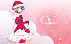  blue_eyes blue_hair choker christmas dlsite.com elle_sweet gloves hat original pantyhose refeia santa_costume santa_hat short_hair watermark 