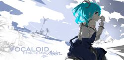  artist_name bad_id bad_pixiv_id bare_shoulders bent_spoon blue_eyes blue_hair bug butterfly character_name copyright_name cup drinking female from_behind hatsune_miku highres landscape looking_back miv4t overalls short_hair signature sitting solo spoon strap_slip tattoo vocaloid wind_turbine 