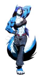  2011 abs alpha_channel biceps big_breasts blue_body blue_fur blue_hair breasts canid canine canis ce-rap collaboration female flexing fur greatlp hair hi_res hopey mammal muscular muscular_female pose simple_background solo standing transparent_background wolf 