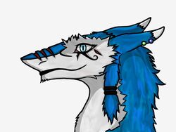  4:3 anthro asyur_kurai-hono blue_eyes female fluffy fur luckysandhawk piercing profile scar sergal shaded solo tattoo vilous 