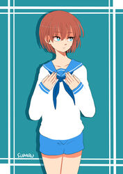  1boy artist_name green_background lolicon male male_focus original shorts simple_background solo standing suparu_(detteiu) 