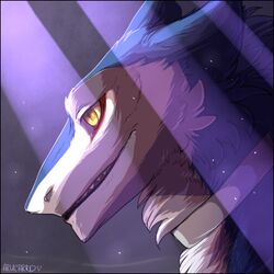  1:1 ambiguous_form ambiguous_gender arucarrd black_border border collar fur headshot_portrait icon low_res markus_(dowantanaccount) portrait sergal side_view simple_background solo teeth 