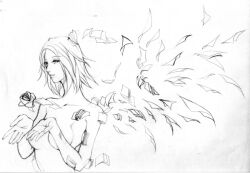  ares_(artist) konan labret_piercing monochrome naruto naruto_shippuuden paper pixiv_thumbnail resized solo topless 