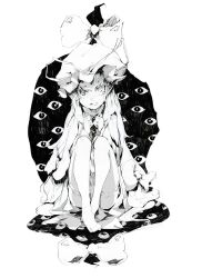  absurdres bad_id bad_pixiv_id commentary_request dress female greyscale hat highres monochrome oshake photoshop_(medium) sitting solo thighhighs touhou yakumo_yukari 