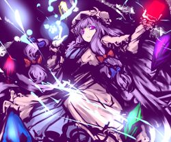  commentary_request dress female glowing glowing_eyes hat long_hair patchouli_knowledge philosopher&#039;s_stone purple_eyes purple_hair solo soubi touhou 