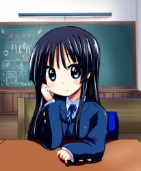  akiyama_mio bad_id bad_pixiv_id black_eyes black_hair blush cover female hand_on_own_face k-on! kurou_(quadruple_zero) long_hair painttool_sai_(medium) sakuragaoka_high_school_uniform school_uniform smile solo uniform 