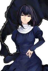  black_eyes black_hair commentary_request dress female kuonji_alice kurokoeda mahou_tsukai_no_yoru short_hair solo white_background 