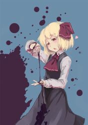  ascot blonde_hair blood blush commentary_request dress female hair_ribbon heart oerba_yun_fang open_mouth red_eyes ribbon rumia short_hair sinzan solo touhou 