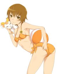  :d ^_^ bad_id bad_pixiv_id ball beachball bikini brown_eyes brown_hair closed_eyes female heartcatch_precure! holding minatsuki_randoseru myoudouin_itsuki open_mouth potpourri_(heartcatch_precure!) precure simple_background smile swimsuit white_background white_bikini 