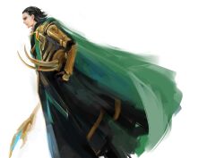  1boy black_hair commentary english_commentary green_eyes helmet horns loki_(marvel) male_focus marvel marvel_cinematic_universe photoshop_(medium) pump_(pumpqmuq) solo unworn_headwear unworn_helmet 