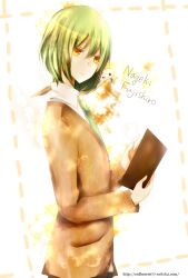  androgynous animal bad_id bad_pixiv_id bird book deruta fujishiro_nageki green_hair hatoful_kareshi male_focus necktie pigeon solo yellow_eyes 