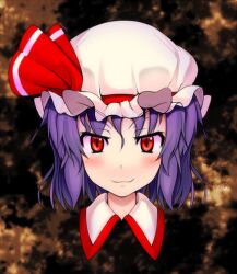  bad_id blush female hat hat_ribbon head hinami_(hinatamizu) lowres oerba_yun_fang portrait purple_hair red_eyes remilia_scarlet ribbon slit_pupils smile solo touhou 