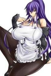  amano_mokuzu apron bare_shoulders breasts busujima_saeko curvy detached_sleeves dream_c_club female female highschool_of_the_dead huge_breasts long_hair lowres pantyhose purple_eyes purple_hair shoes simple_background sitting small_head solo umino_mokuzu_(a4_size) white_background 