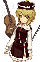  blonde_hair commentary_request crescent female hat hinami_(hinatamizu) instrument long_sleeves lunasa_prismriver smile solo standing touhou violin white_background yellow_eyes 