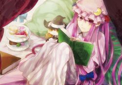  apron bad_id bad_pixiv_id blonde_hair blush_stickers book bow braid cake capelet cream_puff crescent doll female food hairbow hat hat_bow kirisame_marisa long_hair long_skirt long_sleeves macaron patchouli_knowledge pie pillow puffy_sleeves purple_eyes purple_hair short_sleeves side_braid single_braid skirt smile solo sumi_(38page) tiered_tray touhou very_long_hair witch_hat 