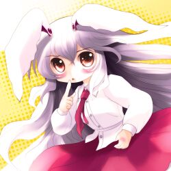  animal_ears commentary_request female highres long_hair photoshop_(medium) rabbit_ears red_eyes reisen_udongein_inaba solo touhou yume_shokunin 