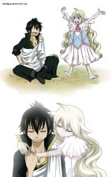  1boy commentary_request fairy_tail female ghost highres hug mavis_vermilion milady666 smile zeref 