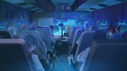  ahoge arsenixc bad_id bad_pixiv_id black_hair blonde_hair blue_eyes blue_hair blue_theme bus curtains everlasting_summer hair_ornament highres ikarus-256 leaf long_hair meme mirror motor_vehicle multiple_boys multiple_girls original photo_(object) pink_hair red_eyes road school_uniform seat shoes skirt tree 