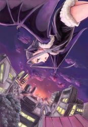  animal_ears bat_wings city cityscape commentary_request female highres jason_(kaiten_kussaku_kikou) original photoshop_(medium) solo sunset urban wings 