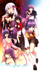  6+girls aged_down ass bikini blue_eyes brown_hair commentary_request dark_persona dark_sakura dress dual_persona empty_eyes fate/hollow_ataraxia fate/stay_night fate/zero fate_(series) hair_ribbon homurahara_academy_school_uniform lolicon long_hair matou_sakura multiple_girls multiple_persona one_eye_closed photoshop_(medium) purple_eyes purple_hair red_eyes ribbon school_uniform scr.e short_hair short_twintails side-tie_bikini_bottom swimsuit teenage twintails white_hair 