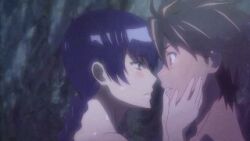  animated animated blush braid brown_hair busujima_saeko highschool_of_the_dead kissing komuro_takashi lowres purple_hair 