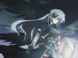  asumakobayashi bad_id bad_pixiv_id cropped_jacket female gloves grey_hair jacket lyrical_nanoha magical_girl mahou_shoujo_lyrical_nanoha mahou_shoujo_lyrical_nanoha_a&#039;s open_clothes open_jacket red_eyes reinforce solo tome_of_the_night_sky waist_cape wings 