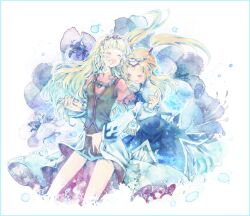  2girls blonde_hair braid closed_eyes commentary_request dress fenimore_xelhes flower hairband kou_(01310808) long_hair multiple_girls shirley_fennes smile tales_of_(series) tales_of_legendia twintails 