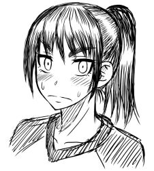  blush commentary_request female greyscale ishido_natsuo long_hair monochrome natumiao ponytail raglan_sleeves solo teppu thick_eyebrows upper_body 