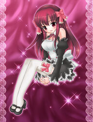  amane_(dream_c_club) ayano_rena blush bow dream_c_club dream_c_club_(series) female hairbow mary_janes photoshop_(medium) shoes solo thighhighs waitress zettai_ryouiki 