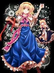  alice_margatroid blonde_hair blue_eyes book commentary_request doll female hairband jewelry ribbon ring shanghai_doll shirosa short_hair solo string touhou 