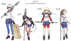  4girls bayloupe bike_shorts black_hair blonde_hair blue_eyes brown_eyes brown_hair claws demon_tail demon_wings fingernails floris haimura_kiyotaka hairband holding holding_polearm holding_weapon lancis lessar long_fingernails long_hair looking_back mechanical_ears mechanical_tail mechanical_wings mini_wings multiple_girls pantyhose pink_hairband polearm purple_nails sharp_fingernails shoes short_hair skirt smile sneakers socks steel_glove striped_clothes striped_thighhighs suitcase tail thighhighs toaru_majutsu_no_index toaru_majutsu_no_index:_old_testament translated upskirt very_long_hair weapon white_hair wings 