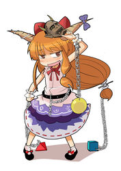  chains chiyomi drooling female horns ibuki_suika jitome long_hair mask oerba_yun_fang oni_mask orange_hair ribbon saliva simple_background solo touhou white_background 