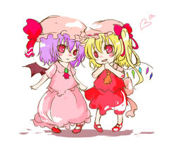  2girls bad_id bad_pixiv_id bat_wings blonde_hair blue_hair flandre_scarlet hat multiple_girls one_side_up ponytail red_eyes remilia_scarlet short_hair siblings sisters souka_(souspirit) touhou wings 