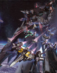  absurdres battle_frontier gimp_(medium) highres macross macross_frontier mecha no_humans robot rvf-25 s.m.s. science_fiction spacecraft starfighter tenjin_hidetaka variable_fighter vf-25 vf-25f vf-25g vf-25s 