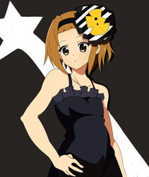  :o black_dress brown_eyes brown_hair camisole commentary_request don&#039;t_say_&quot;lazy&quot; dress female flower frills hair_flower hair_ornament hairband k-on! miracle_(miracle1980) short_hair solo tainaka_ritsu tomboy 