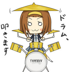  :3 brand_name_imitation brown_hair chibi commentary_request drum drum_set female hairband instrument k-on! moko o_o sakuragaoka_high_school_uniform school_uniform short_hair solo tainaka_ritsu winter_uniform yellow_hairband 