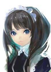  :&lt; black_hair blue_eyes chinese_commentary commentary_request female long_hair looking_at_viewer maid maid_headdress original photoshop_(medium) pump_(pumpqmuq) solo white_background 